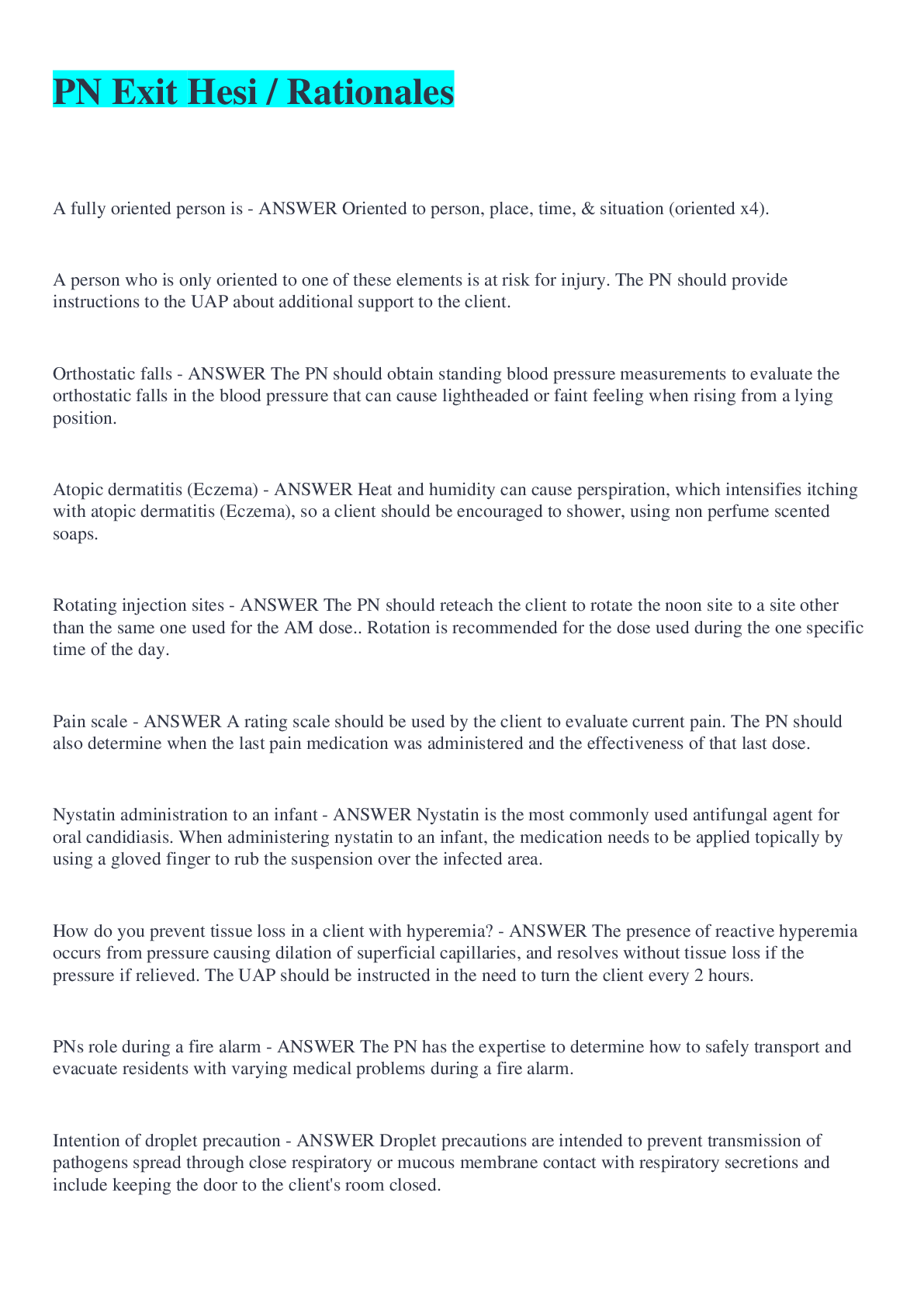 Preview image for PN Exit Hesi / Rationales